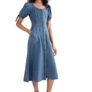 & Other Stories Linen Blend Blue Denim Midi Dress Size 0